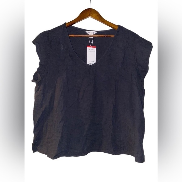 Three Dot Women Cap Sleeve Double Gauze Black‎ Top Size  X-Large - Picture 1 of 9